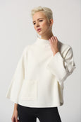 Ribkoff Knit Mock Neck Sweater with Patch Pocket in Vanilla