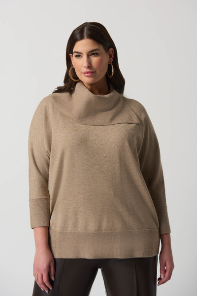 Joseph Ribkoff Split Cowl 3/4 Sleeve Sweater in Latte Melange