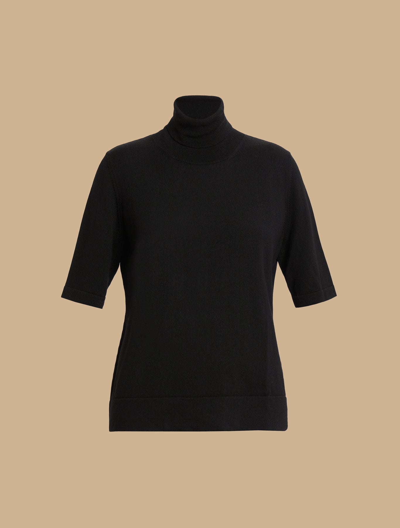 Marina Rinaldi Alfa Extra Fine Merino Short Sleeve Turtleneck Sweater in Black