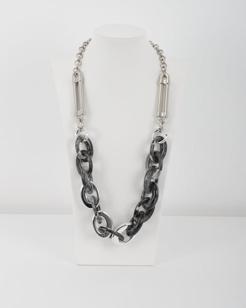 Merx Silver Metal & Grey Marble Lucite Necklace