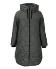 Junge Quilted Shirt Tail Hem Zip Front Coat with Attached Hood in Sage Green