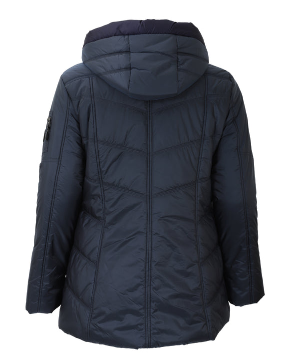 Junge Polyfill Seam Detail Jacket with Piped Zip Pockets in Marine Blue