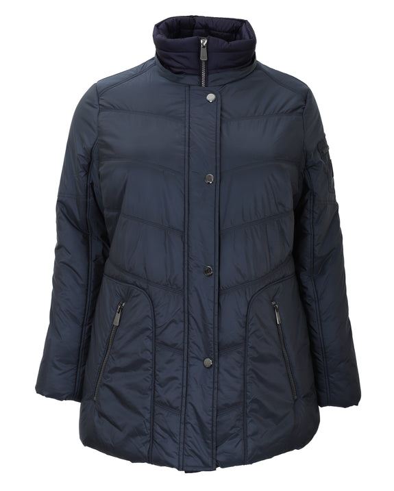 Junge Polyfill Seam Detail Jacket with Piped Zip Pockets in Marine Blue