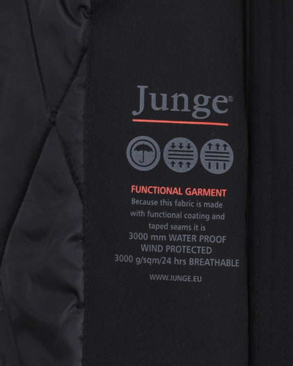 Junge Waterproof Zip Front Hooded Coat with Taped Seam in Black