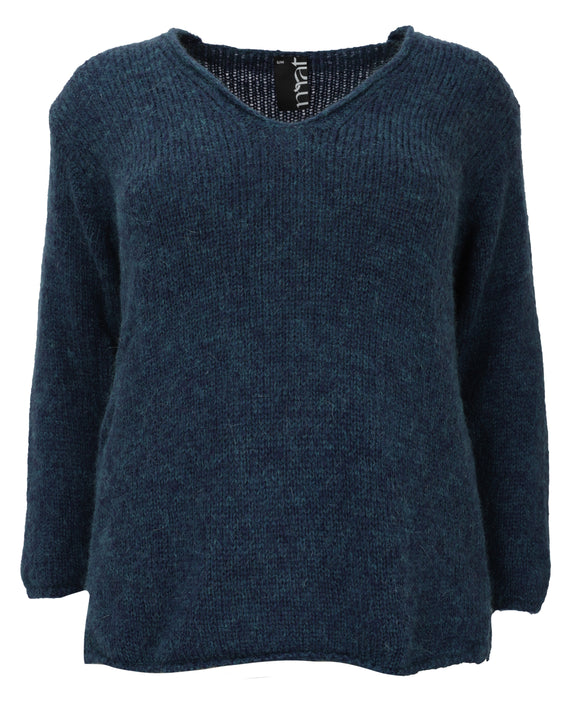 Mat V-Neck long Sleeve Sweater in Turquoise