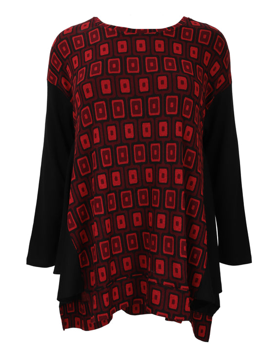 Alembika Retro Print Swing top with Side Panels in Red/Blk