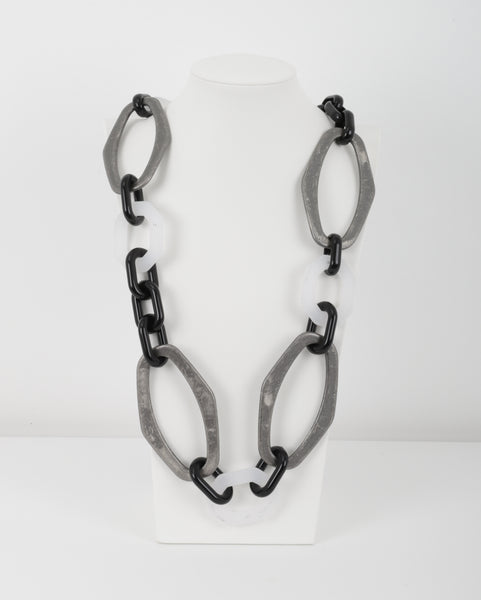 Alisha D. Oval Link Long Lucite Necklace in Antique Wht/Blk Combo