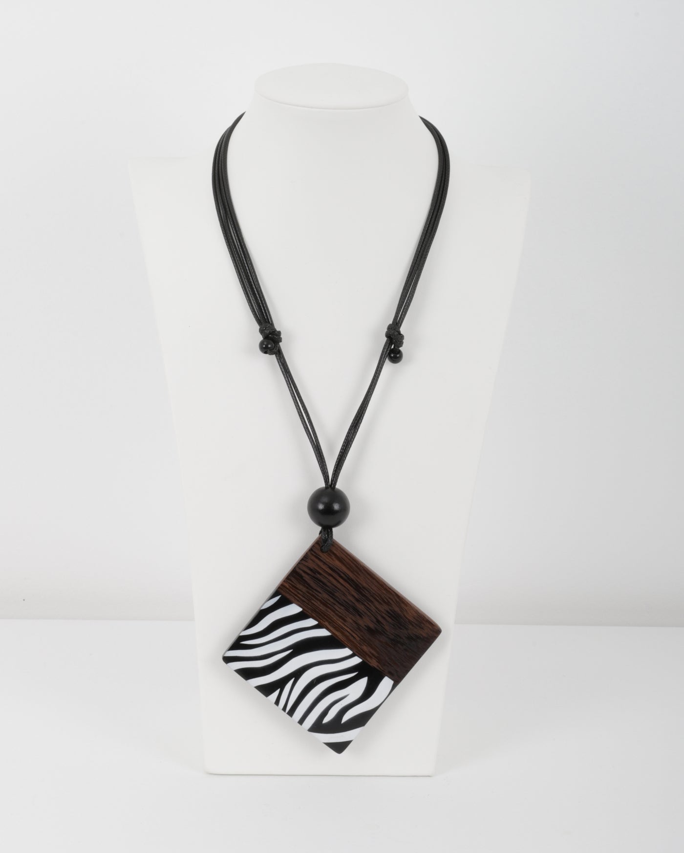 Alisha D. Zebra Wood Combo Square Pendant Necklace in Blk/Wht