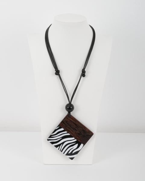 Alisha D. Zebra Wood Combo Square Pendant Necklace in Blk/Wht