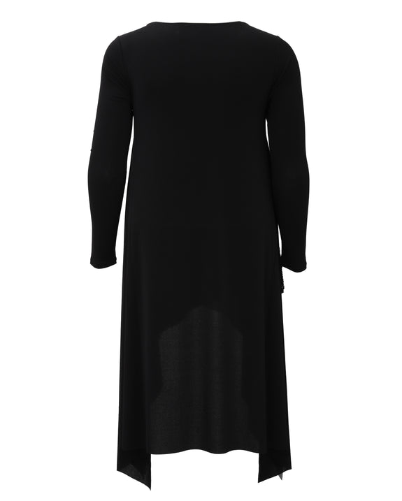 Igor Madagascar Asymmetrical Jersey Tunic with Beading in Black