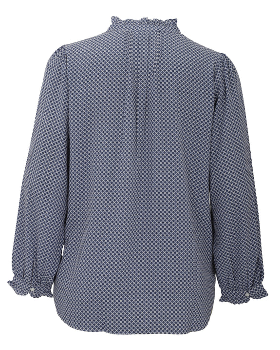 NYDJ Pleat Front Tinus Heritage Geo Aviary Peasant Blouse in Heritage Geo Blue