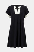 Joseph Ribkoff Silky Knit Colour block A-line Dress in Black/Moonstone