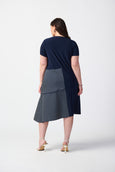 Joseph Ribkoff Jersey A-Line Dress With Striped Taffeta Insert in MIdnight/Wht