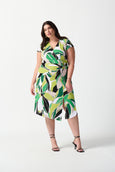 Joseph Ribkoff Tropical Print Faux Wrap Silky Knit Dress in Vanilla/Multi