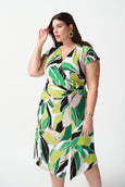 Joseph Ribkoff Tropical Print Faux Wrap Silky Knit Dress in Vanilla/Multi