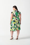 Joseph Ribkoff Tropical Print Faux Wrap Silky Knit Dress in Vanilla/Multi