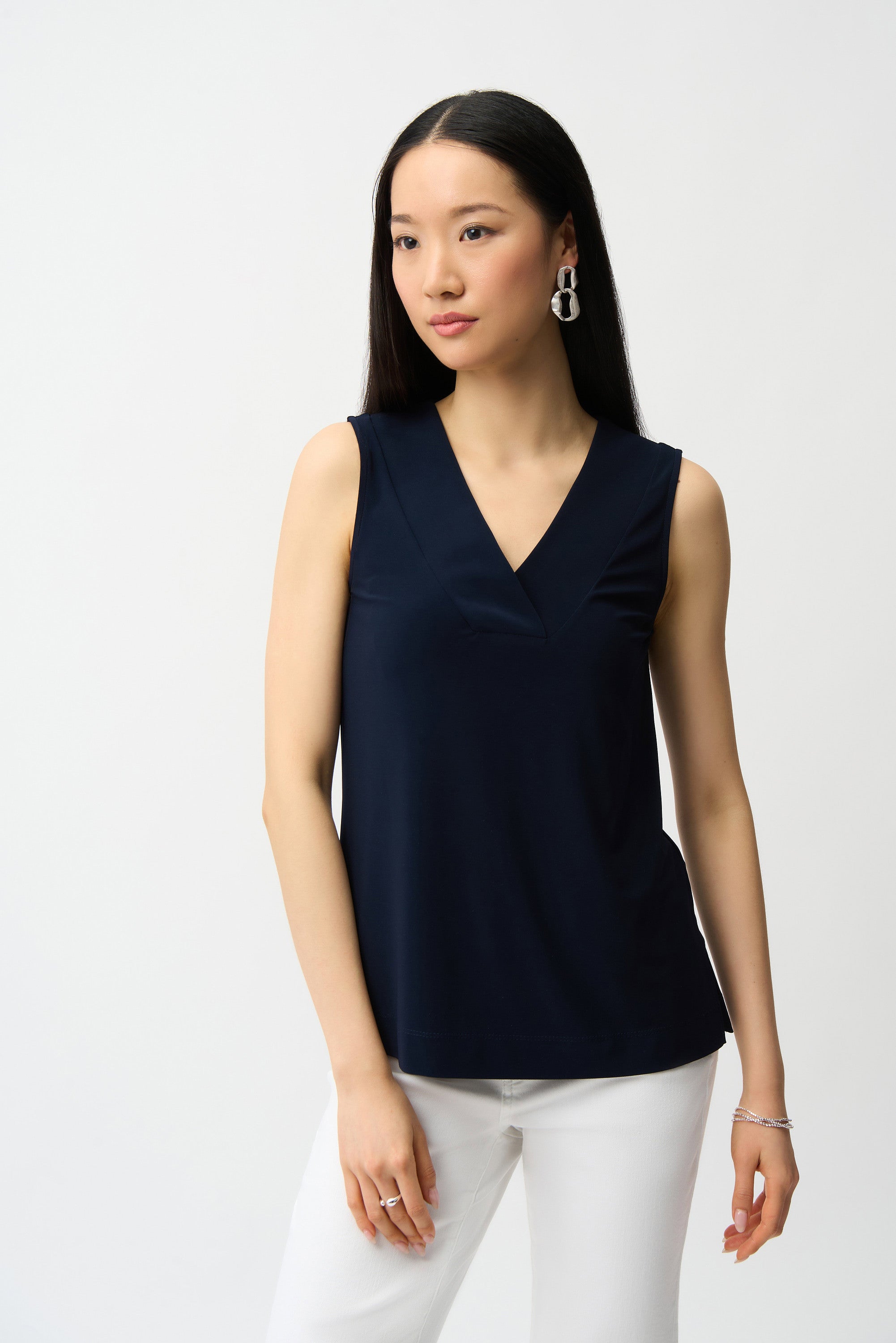 Joseph Ribkoff Silky Knit V-Neck Tank Top in Midnight – Toni Plus
