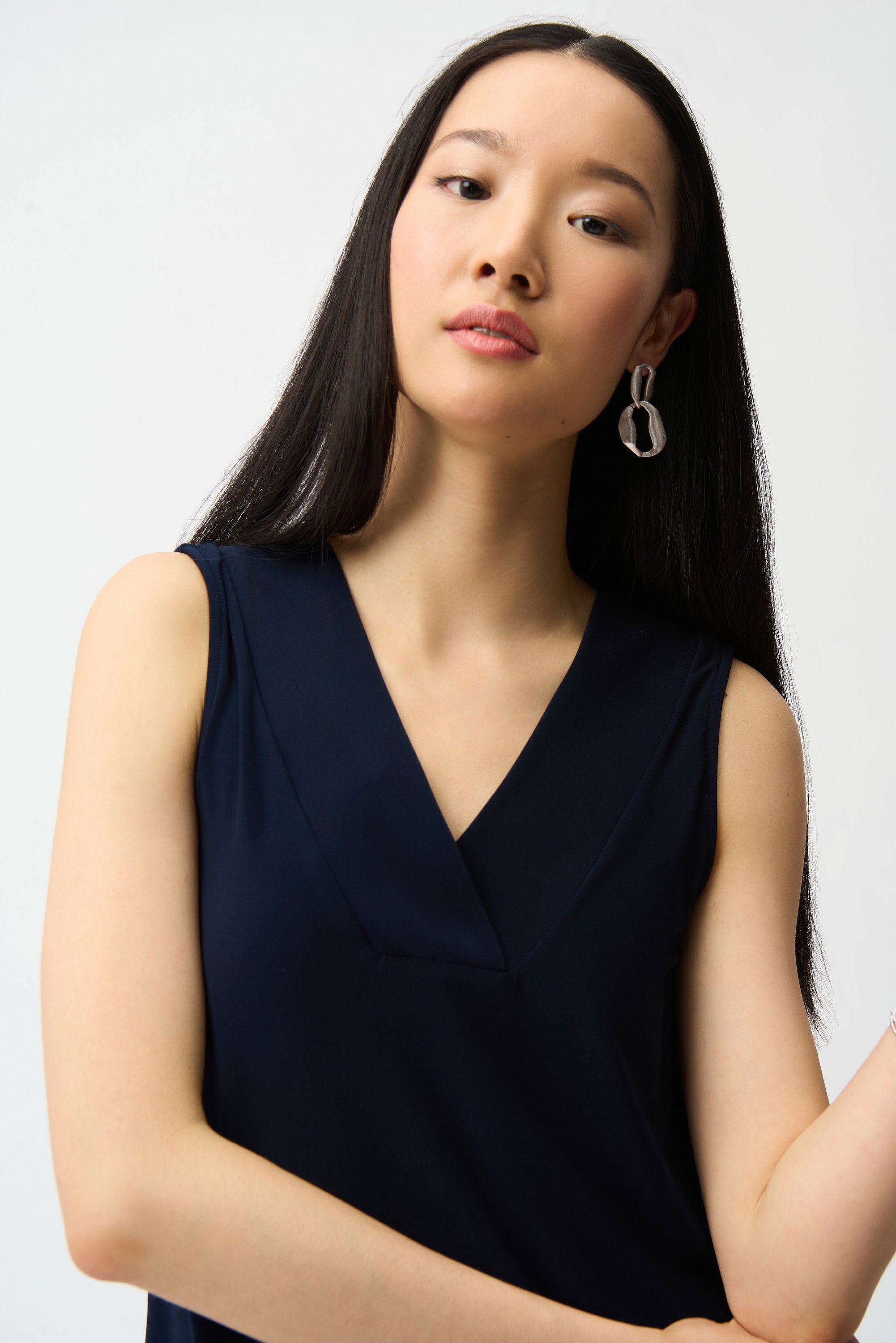 Joseph Ribkoff Silky Knit V-Neck Tank Top in Midnight – Toni Plus