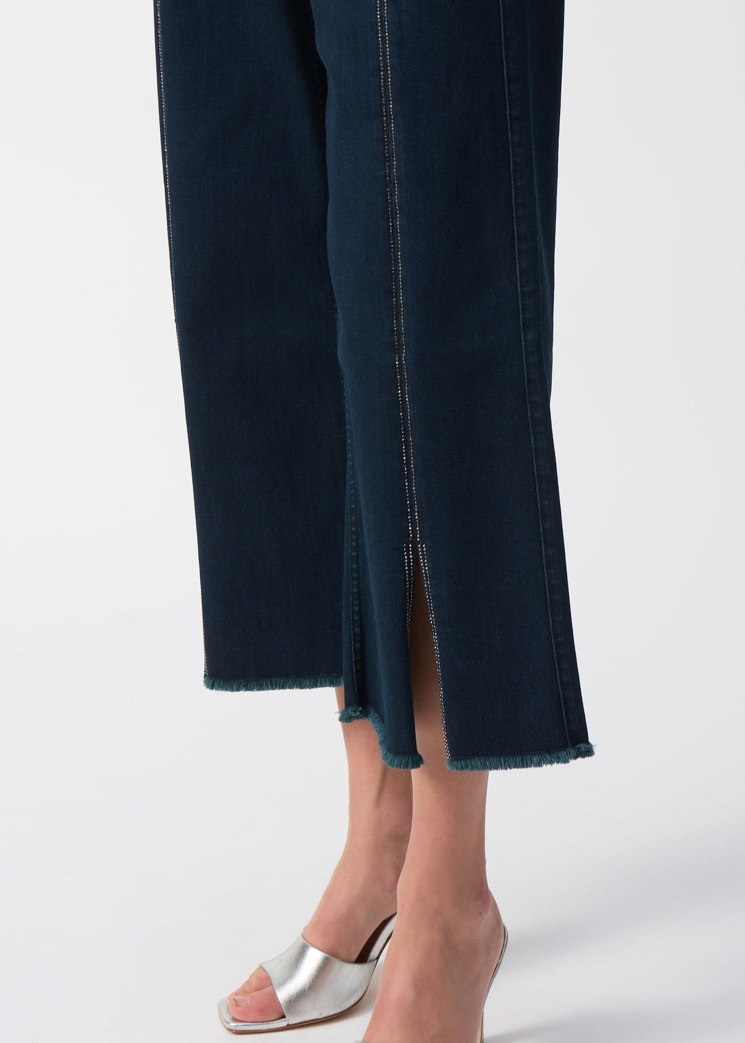 side view of plus size Joseph Ribkoff Culotte Jean with Embellishment in Dk. Denim