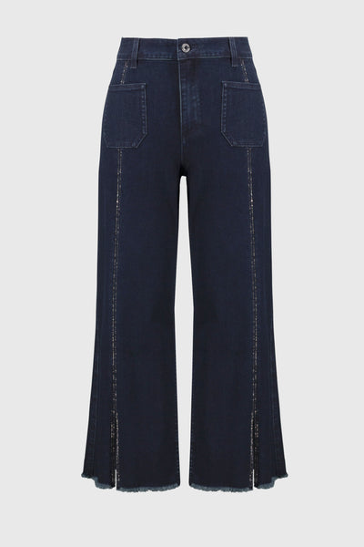 Joseph Ribkoff Culotte Jean with Embellishment in Dk. Denim