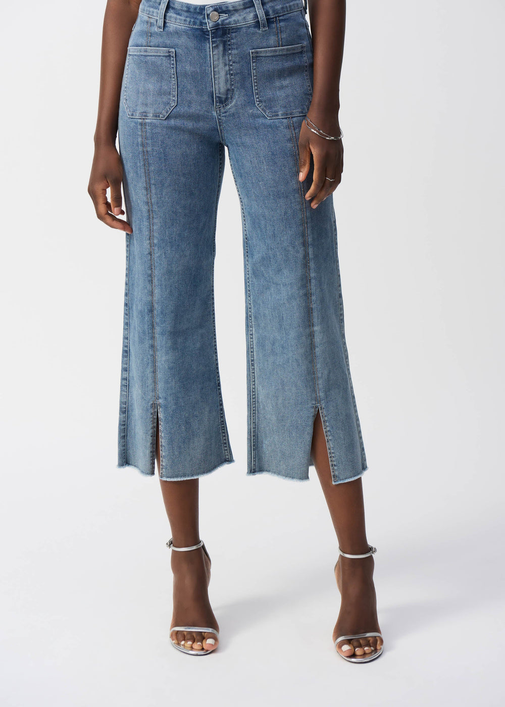 front view of plus size Joseph Ribkoff Culotte Jean with Embellished Front Seam