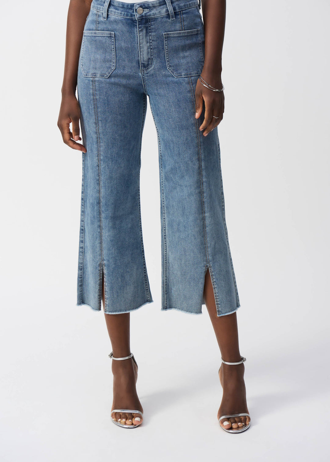 front view of plus size Joseph Ribkoff Culotte Jean with Embellished Front Seam
