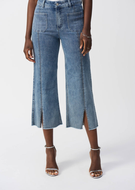 front view of plus size Joseph Ribkoff Culotte Jean with Embellished Front Seam