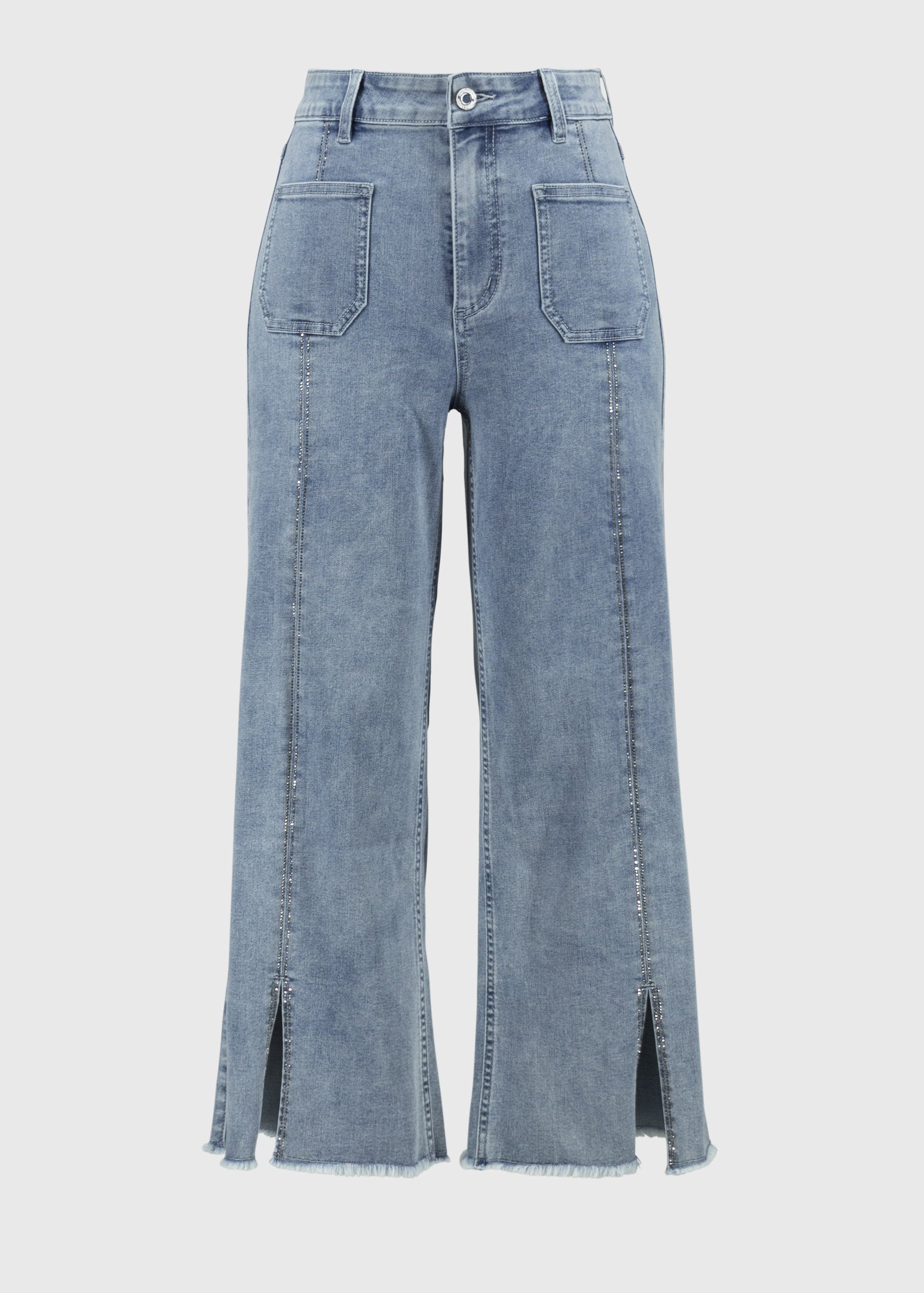 front view of plus size Joseph Ribkoff Culotte Jean with Embellished Front Seam
