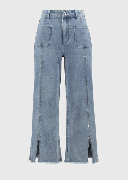 front view of plus size Joseph Ribkoff Culotte Jean with Embellished Front Seam