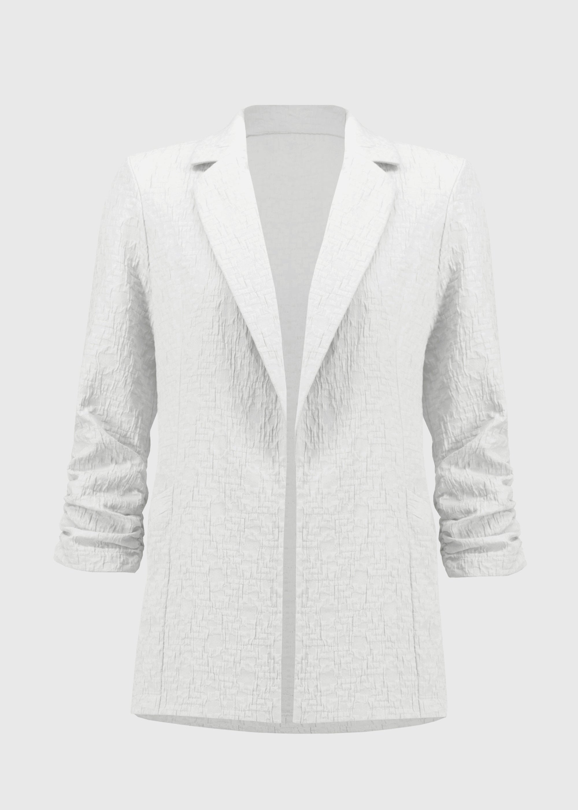 front view of plus size Joseph Ribkoff Woven Jacquard Boxy Blazer in White