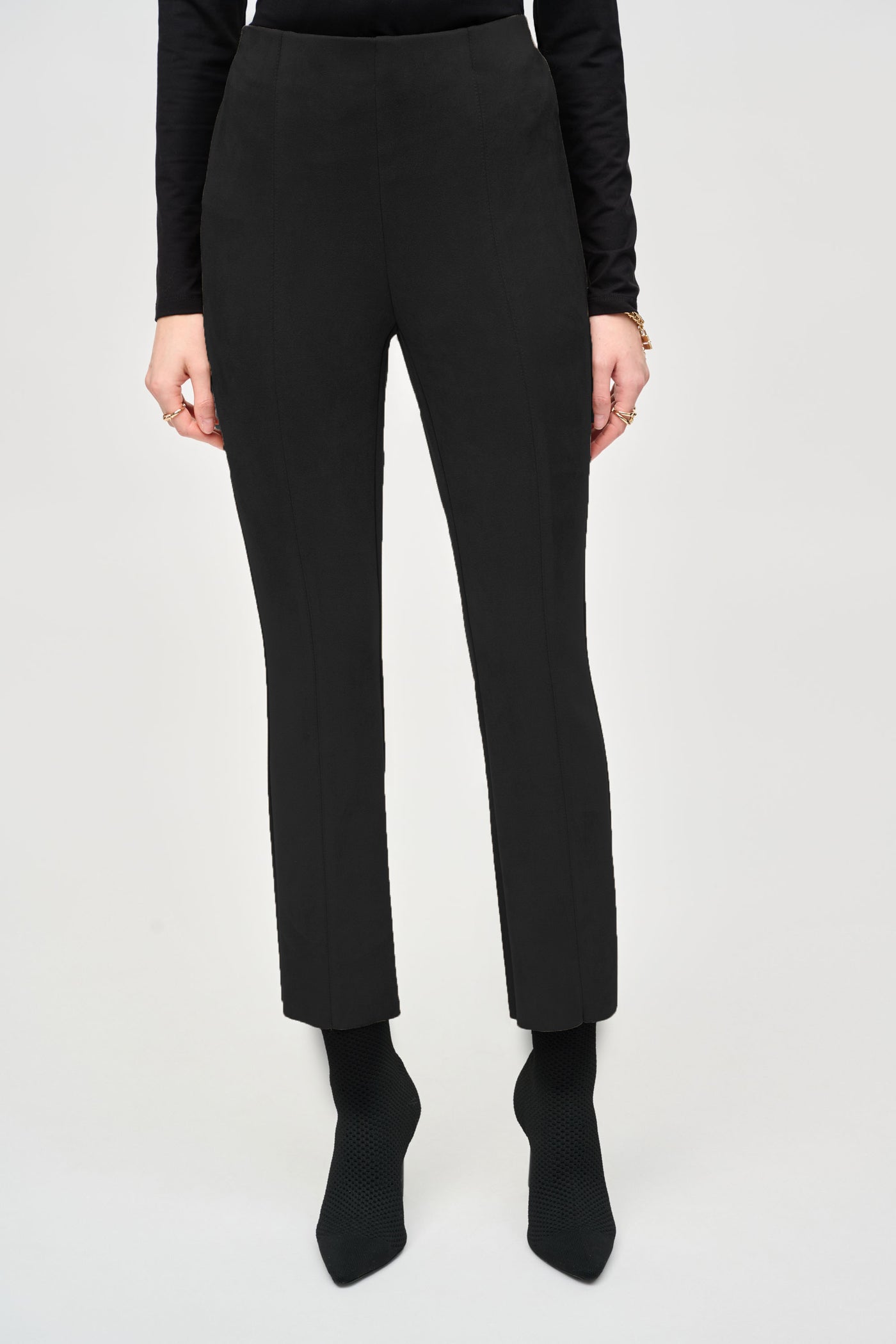 Joseph Ribkoff Stretch Scuba Faux Suede Pull on Flared Ankle Pant in Black