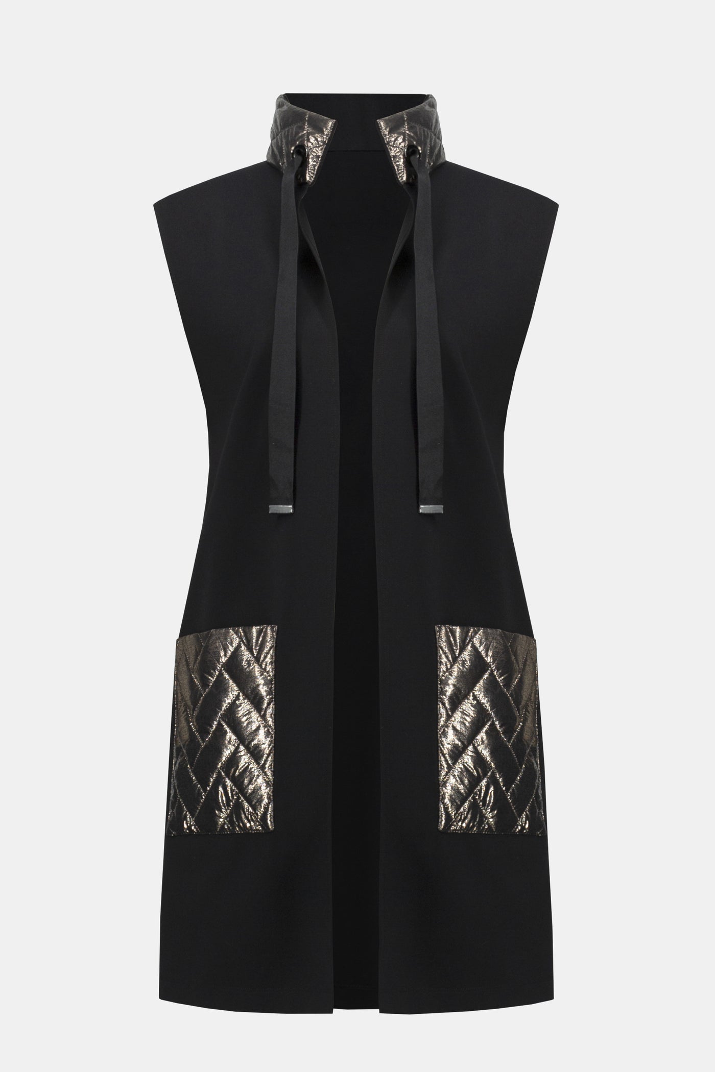 Joseph Ribkoff Heavy Knit and Metallic Quilting Vest in Blk/Gunmetal