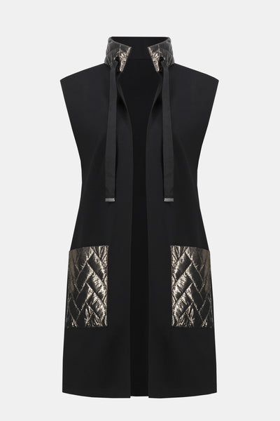 Joseph Ribkoff Heavy Knit and Metallic Quilting Vest in Blk/Gunmetal