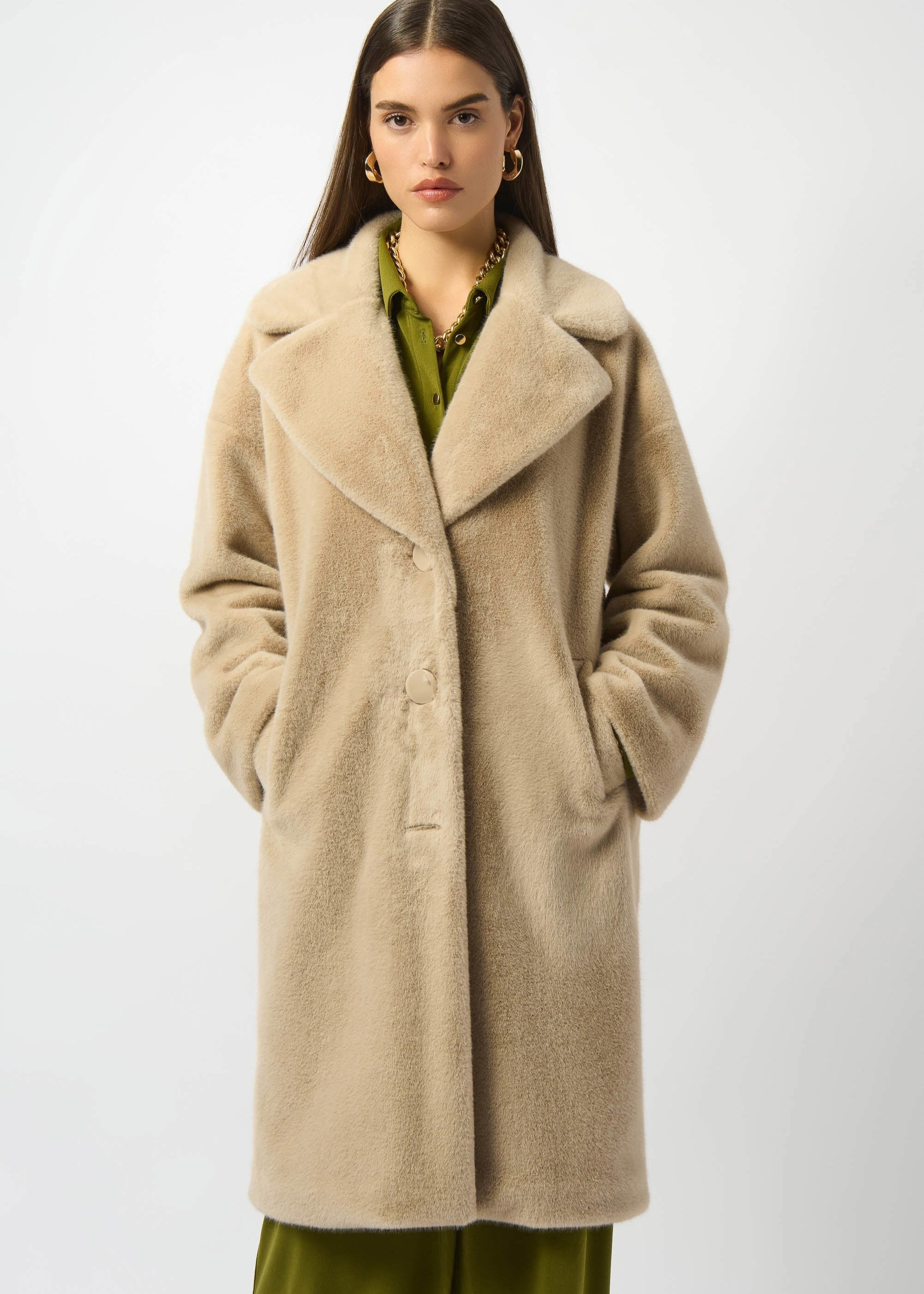 Joseph Ribkoff Faux Fur Notch lapel Coat in Almond – Toni Plus