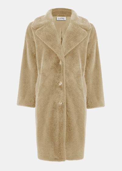 Joseph Ribkoff Faux Fur Notch lapel Coat in Almond