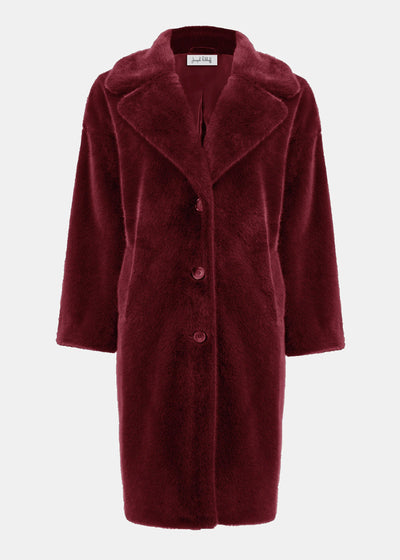 Joseph Ribkoff Faux Fur Notch lapel Coat in Merlot