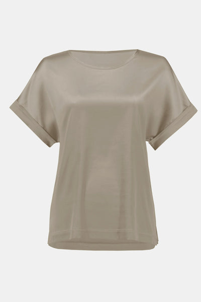 Joseph Ribkoff Satin Front Top with Cuffed Short Sleeve in Dune