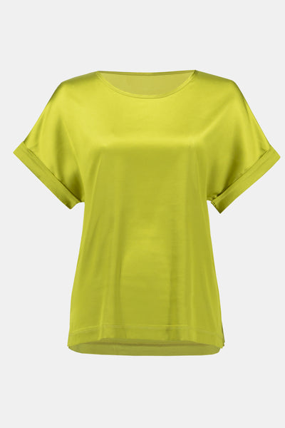 Joseph Ribkoff Satin Front Top with Cuffed Short Sleeve in Wasabi