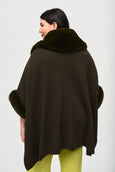 Joseph Ribkoff Knit Cape with Faux fur in Iguana