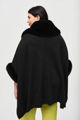 Joseph Ribkoff Knit Cape with Faux fur in Black