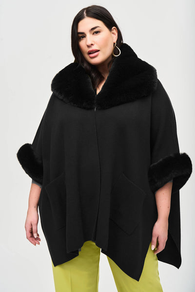 Joseph Ribkoff Knit Cape with Faux fur in Black