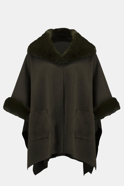 Joseph Ribkoff Knit Cape with Faux fur in Iguana