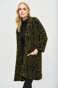 Joseph Ribkoff Embossed Jacquard Knit Cardigan in Black/Iguana