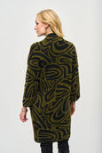 Joseph Ribkoff Embossed Jacquard Knit Cardigan in Black/Iguana