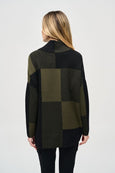 Joseph Ribkoff Colour-block Knit Jacquard Asymmetrical Pullover in Iguana/Blk