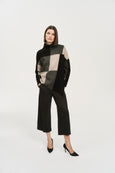 Joseph Ribkoff Colour-block Knit Jacquard Asymmetrical Pullover in Taupe/Blk