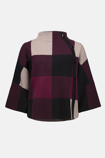 Joseph Ribkoff Plaid Jacquard Sweater in Merlot Multi