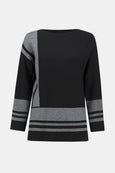 Joseph Ribkoff Jacquard Sweater with Border Stripes in Black/Vanilla