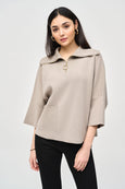 Joseph Ribkoff 3/4 Sleeve Zipped Collar Sweater in Taupe Melange