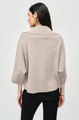 Joseph Ribkoff 3/4 Sleeve Zipped Collar Sweater in Taupe Melange